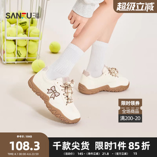 饰方格织带时尚 三福女板鞋 春季 软萌甜美风蕾丝装 853111 女鞋