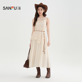 可调节肩带两件套裙子女装 三福连衣裙2026夏季 蕾丝罩衫 520257