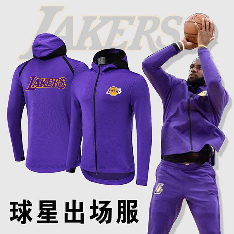美式篮球湖人勇士队热身训练出场投篮服青少年运动外套连帽衫定制
