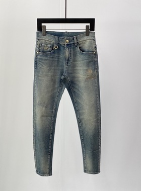 特惠Dartin Bonaparto 春夏骷髅头双刀logo字母烫钻男士牛仔裤