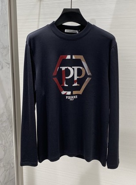 现货PIERRE PIERUCCI 25秋冬彩色logo字母印花男士莫代尔长袖T恤
