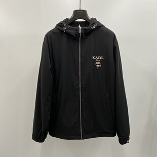 Karl Lagerfeld 25秋冬logo字母老佛爷贴皮烫钻男连帽棉夹克外套