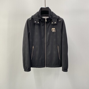 连帽棉夹克外套 老佛爷logo贴皮烫钻暗纹男士 特惠Karl Lagerfeld