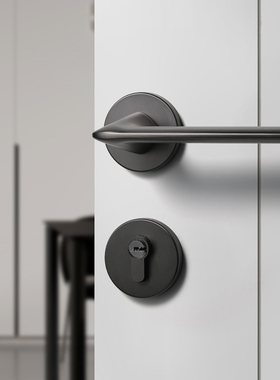 简约卧室门锁室内房间木门门把手灰色磁吸静音家用黑色分体房门锁