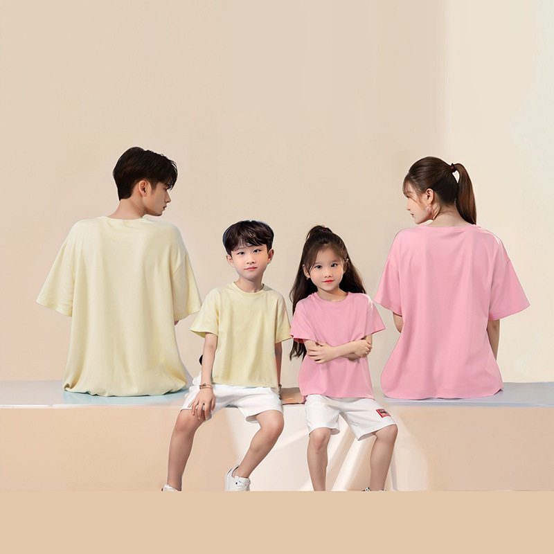 纯棉亲子装短袖T恤2025夏新款全家装中大童男女童上衣童装半袖批