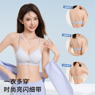 636细肩带氨基酸凉感果冻胶内衣聚拢无痕轻薄蜂巢透气杯美背文胸