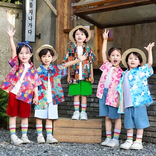 六一复古港风儿童服装8090年代怀旧童装演出服男童女童花衬衫短袖