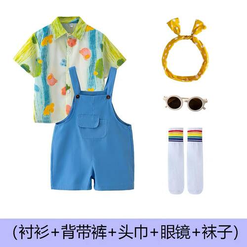 80年代90年代怀旧服装儿童复古港风走秀童装61男童背带裤穿搭套装
