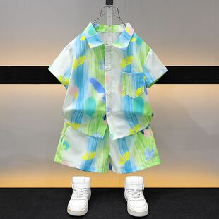8090年代复古港风童装儿童怀旧服装夏装衣服男童花衬衫套装演出服