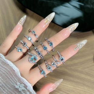 浪漫海蓝锆石显白气质清蓝皓钻开口戒指女精致小众冷淡风百搭指环
