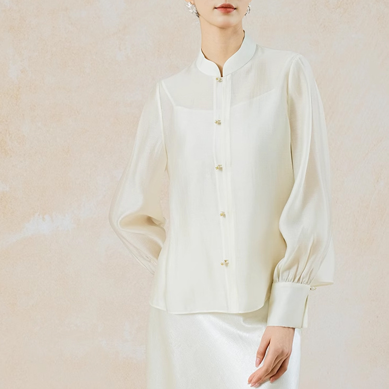 卿淑斋2025年春夏季新款新中式衬衫女立领禅意轻国风上衣半裙套装