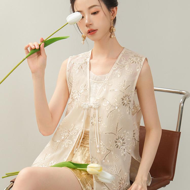 夏季新款女装新中式仙气雪纺刺绣马甲女汉服风背心高级感茶服坎肩
