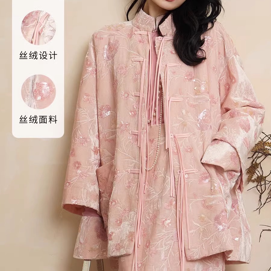 桑蚕丝新中式国风外套丝绒上衣