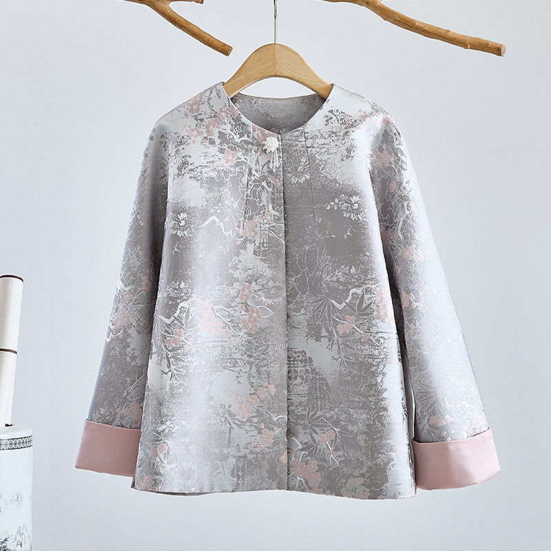 秋冬新中式中国风改良汉服织锦缎提花外套女秋冬新款唐装禅衣茶服