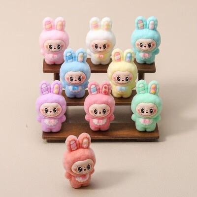 植绒拉布布小兔子 diy饰品树脂配件对对碰摆件挂件萌粒盲袋小摆件