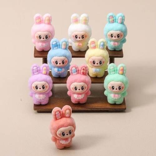 植绒拉布布小兔子 diy饰品树脂配件对对碰摆件挂件萌粒盲袋小摆件