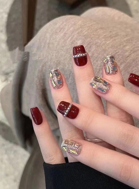 【鸿运当头】纯手工高级感穿戴甲短款秋冬红色新年显白中长款美甲