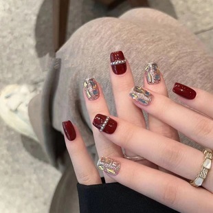 秋冬红色新年显白中长款 纯手工高级感穿戴甲短款 美甲 鸿运当头