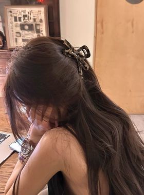 韩系豹纹蝴蝶结抓夹女高级感半扎发鲨鱼夹超大号发夹气质头