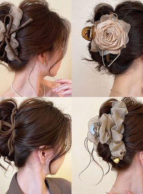 干枯玫瑰花朵抓夹大号发量多发夹女高级感后脑勺盘发鲨鱼夹子
