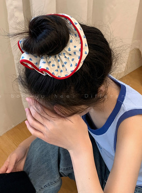 森系碎花格子大肠发圈女感仙美小清新头饰扎丸子头发饰品头绳
