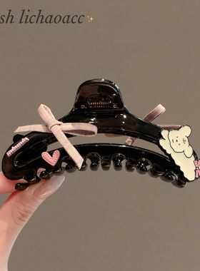 韩系小狗蝴蝶结盘发夹透黑色抓夹2025新款甜酷大号后脑勺鲨鱼