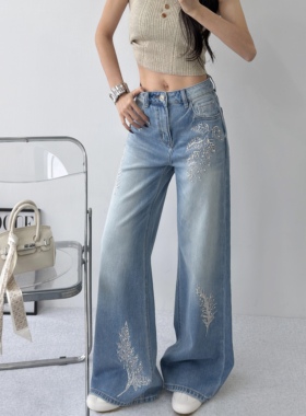 十三行欧货女装MK-MZ春季新款轻奢重工烫钻高腰显瘦直筒牛仔裤女