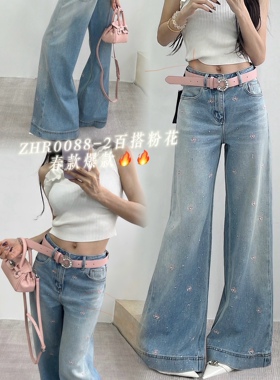 十三行欧货女装MK-MZ花朵刺绣设计师款重工烫钻直筒拖地牛仔裤女