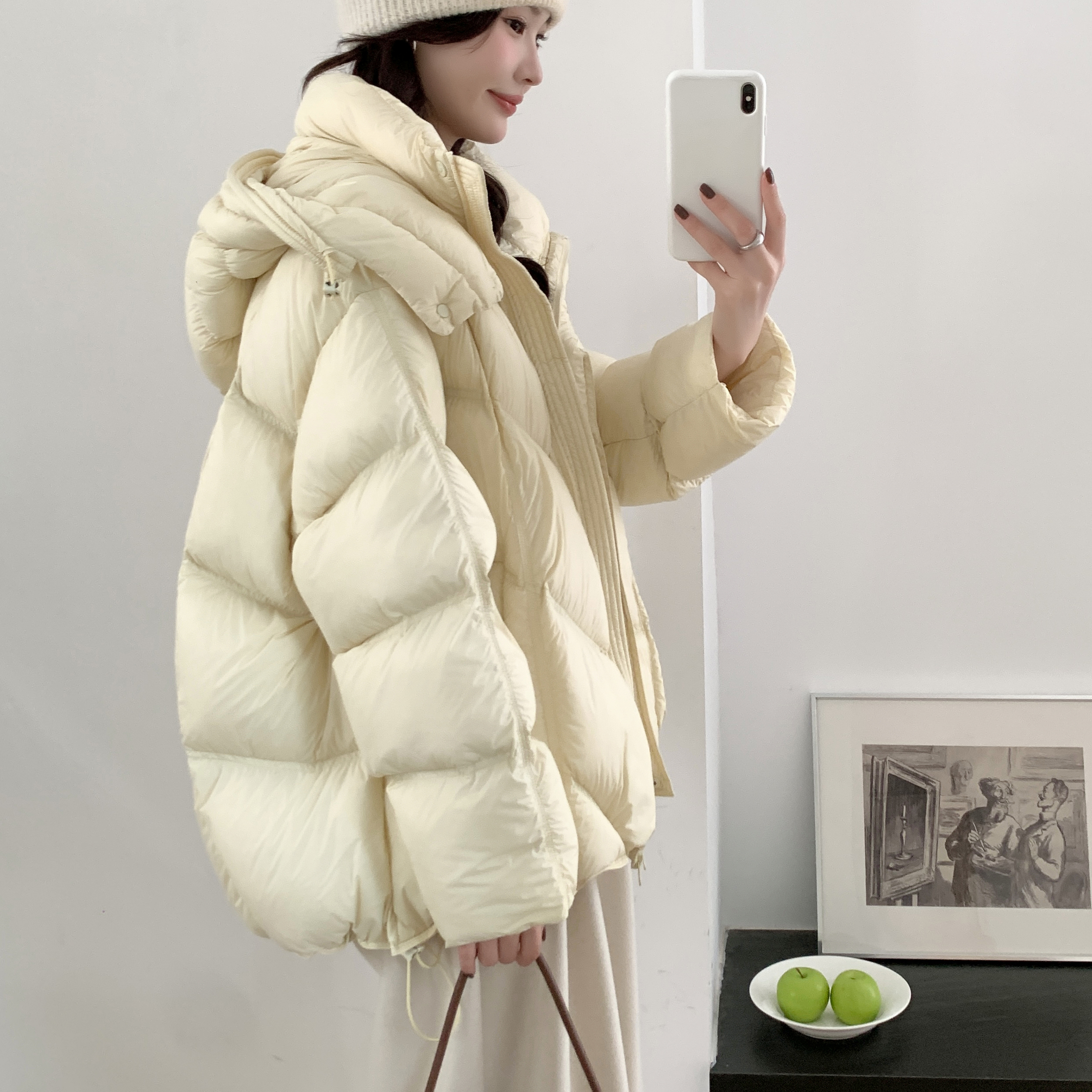 2025年冬季新款羽绒服女90泡芙短款连帽面包服加厚外套爆款