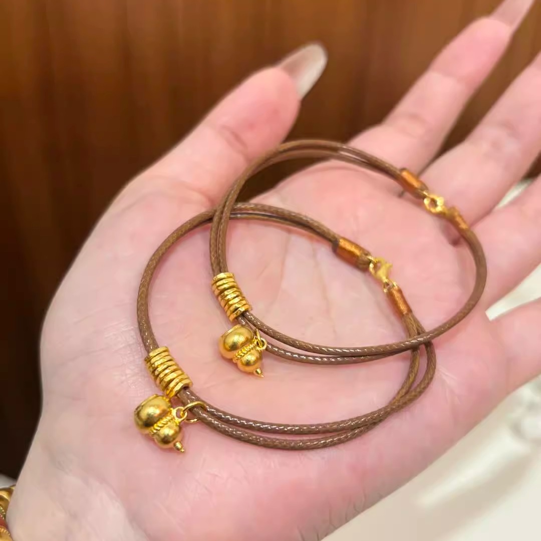 水贝黄金古法手串葫芦皮绳手链足金999送女友礼物diy