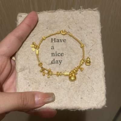 水贝黄金古法手串盘缠足金999手链金圈葫芦胖福手绳送女友礼物