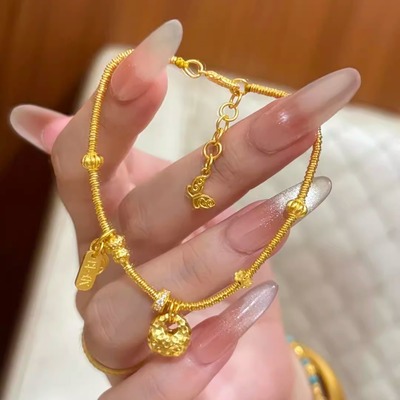 水贝黄金古法手串小金圈福袋手链足金999送女友礼物diy定制