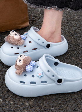 新款雪莉玫洞洞鞋时尚百搭可爱卡通女夏季外穿厚底凉拖鞋透气防滑