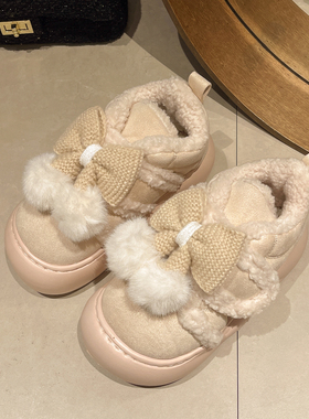 KT猫棉鞋女冬季新款学生防滑保暖小白鞋平底厚底可爱室内包跟棉拖