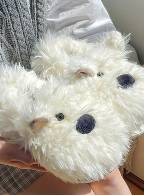 毛毛包跟拖鞋男女款西高地潦草小狗厚底棉鞋可爱学生保暖防滑秋冬