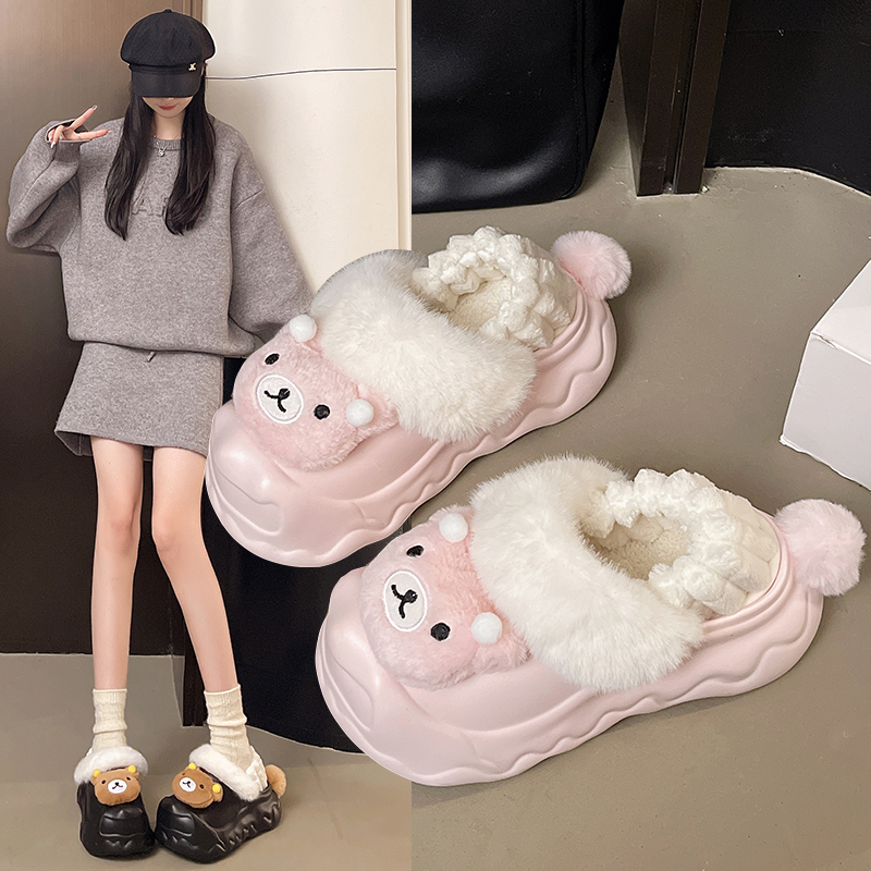 2025新款爆款厚底鞋子女拖鞋女外穿秋冬季奶呼呼增高毛绒棉拖
