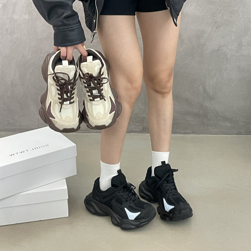 SGIRL TWTW韩版小个子厚底运动鞋女百搭圆头拼色系带休闲老爹鞋潮