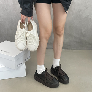 SGIRL TWTW韩版厚底系带小白鞋女2025圆头平底百搭运动休闲板鞋潮