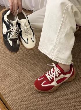 SGIRL TWTW复古风红色德训鞋女2026新款软底透气户外徒步休闲鞋潮