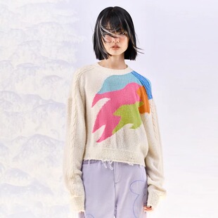 2023秋冬新款 设计师CHAU.RISING 洲升宽松火焰白色圈圈羊绒针织衫