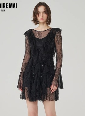 MAI DIRE MAI小众设计蕾丝连衣裙2024春装新款女黑色气质减龄裙子