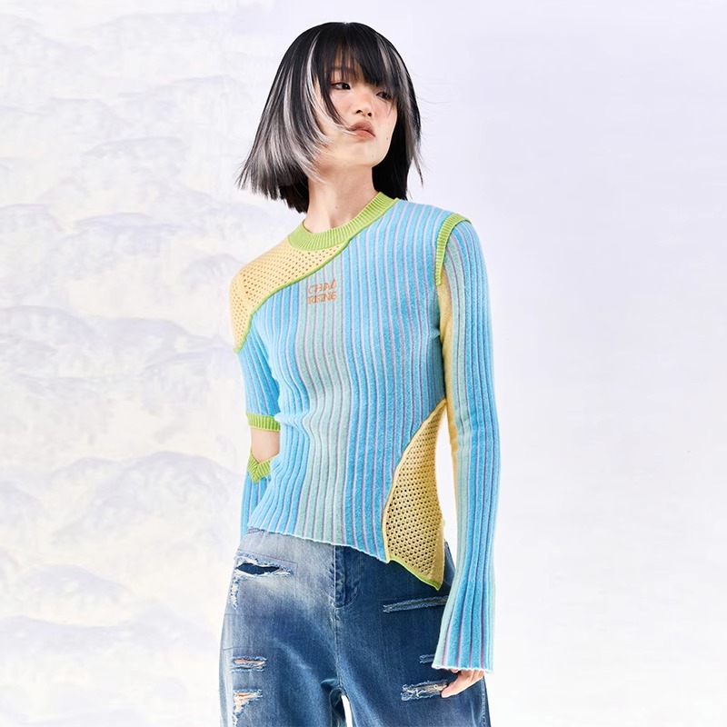彩色解构羊绒针织打底衫上衣