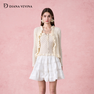 针织开衫 DIANAVEVINA2025秋季 修身 新款 吊带 甜美V领镂空木耳边短款