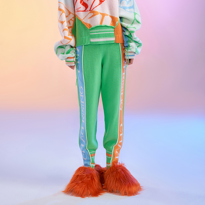 CHAU.RISING/洲升撞边修身羊绒裤