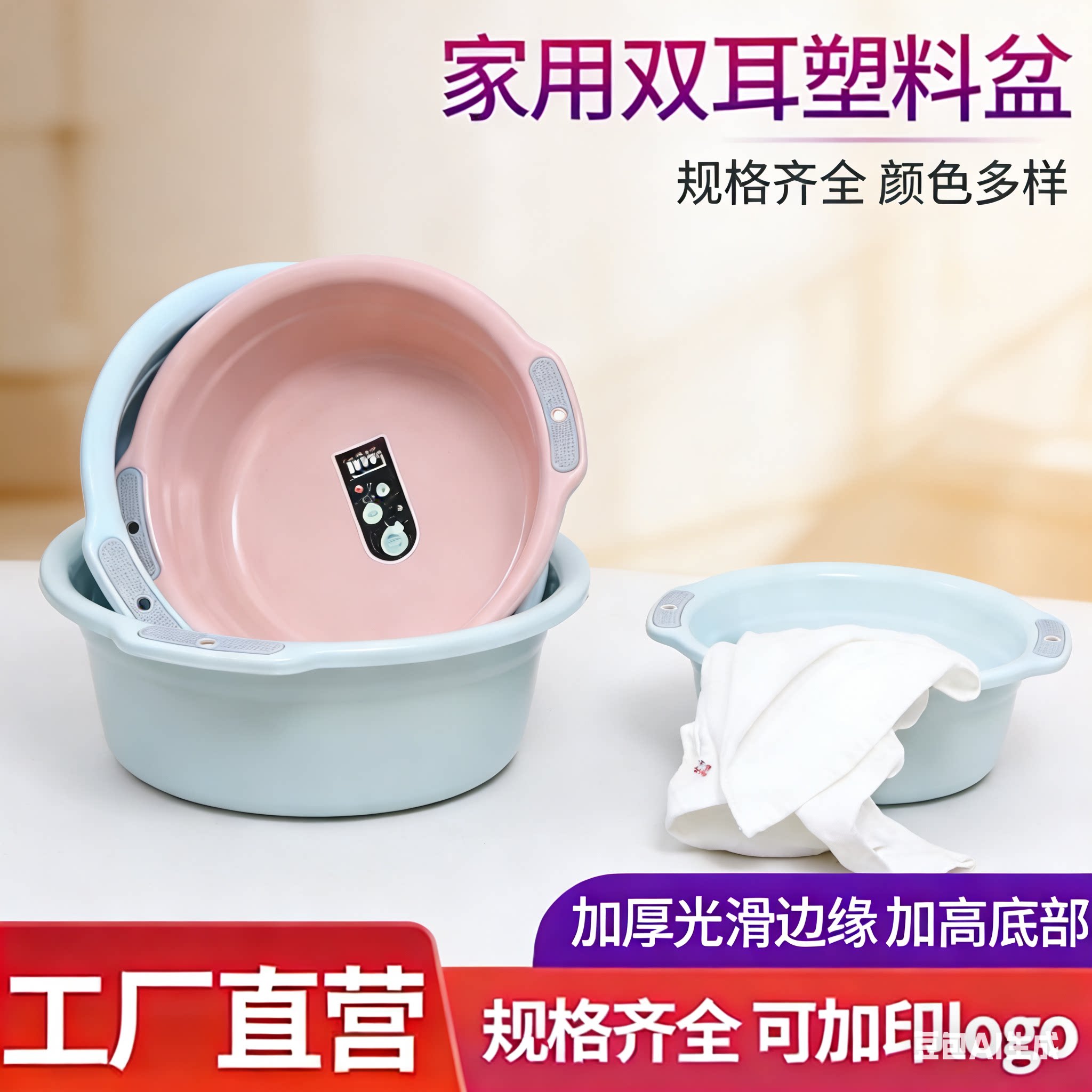 塑料加厚双耳盆定制印字印logo