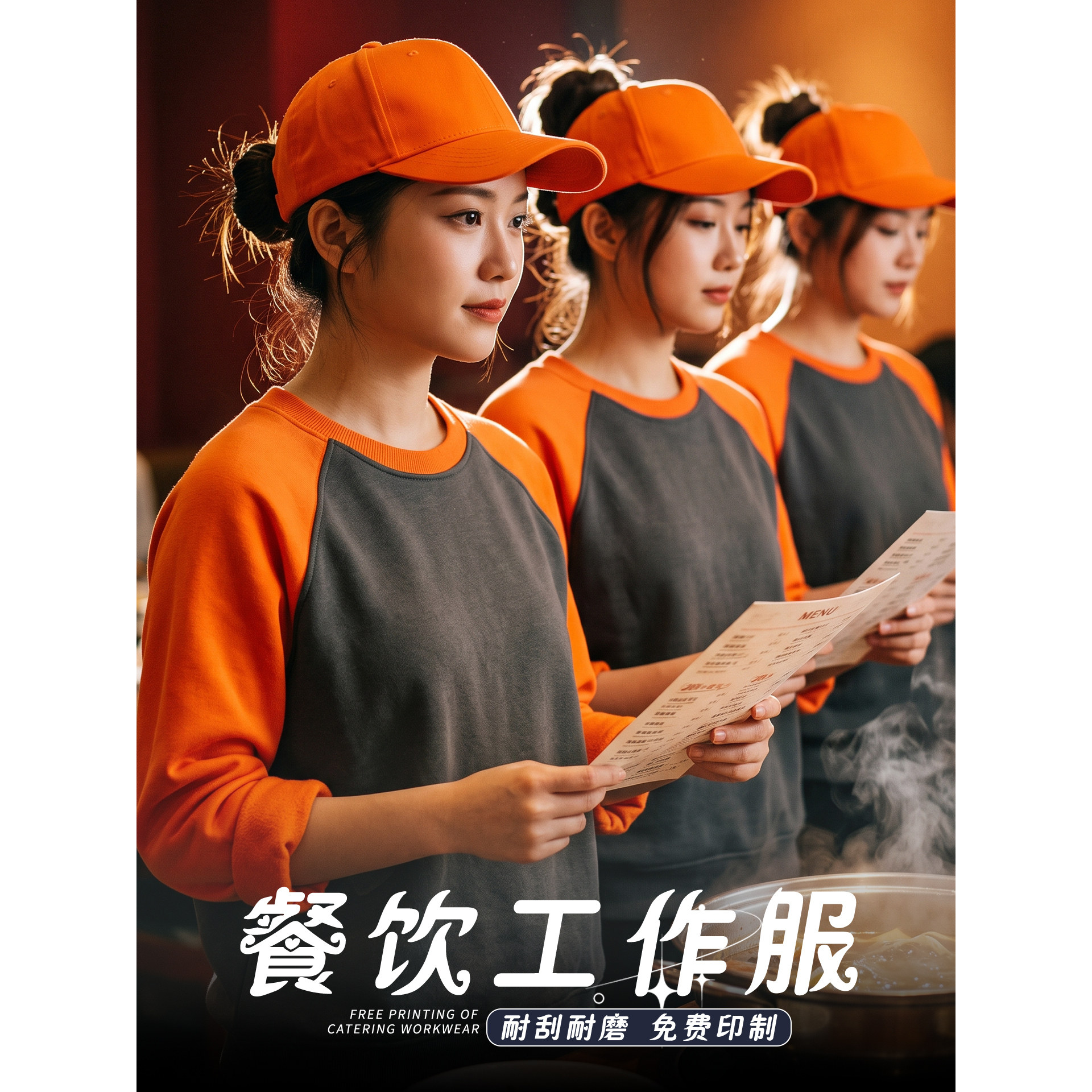 服务员定制logo餐厅工作服长袖T恤卫衣火锅快餐烧烤饭店员工工装