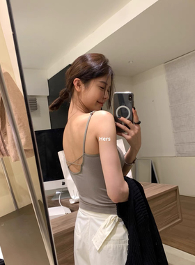 Hers韩系外穿的背心吊带固定杯简约慵懒风休闲百搭女上衣9594