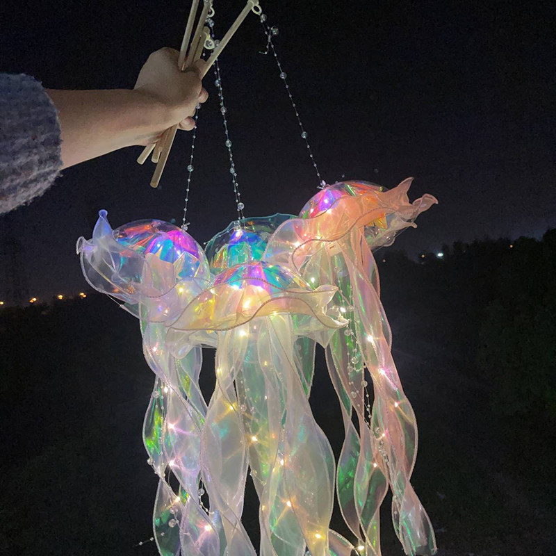 网红水母灯手工diy材料包手提灯笼挂饰创意夜市摆摊小夜灯儿童