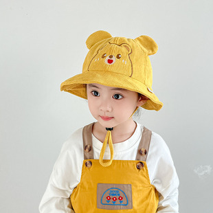 新款儿童渔夫帽子秋冬男女幼童可爱灯芯绒秋游小黄帽宝宝遮阳盆帽