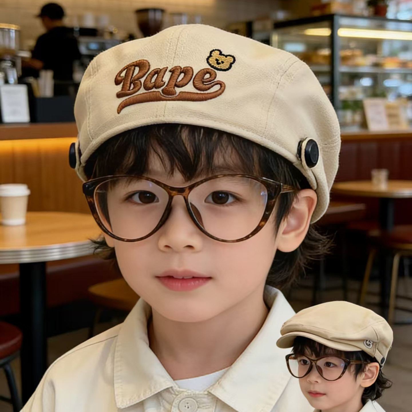 儿童贝雷帽男女童春季刺绣字母前进帽显脸小复古百搭宝宝画家帽潮